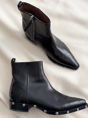 Sartore Pointed Toe Boots with Studded Sole in Black, size 37